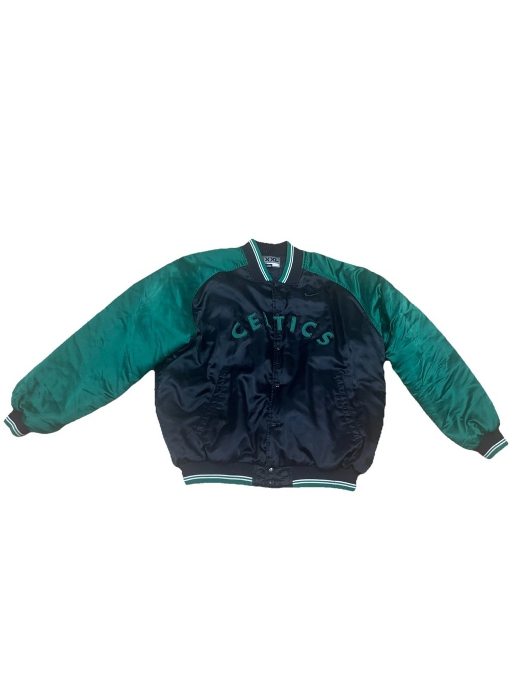 Vintage Nike NBA Team Boston Celtics Satin Varsity Bomber Jacket XXL Excellent